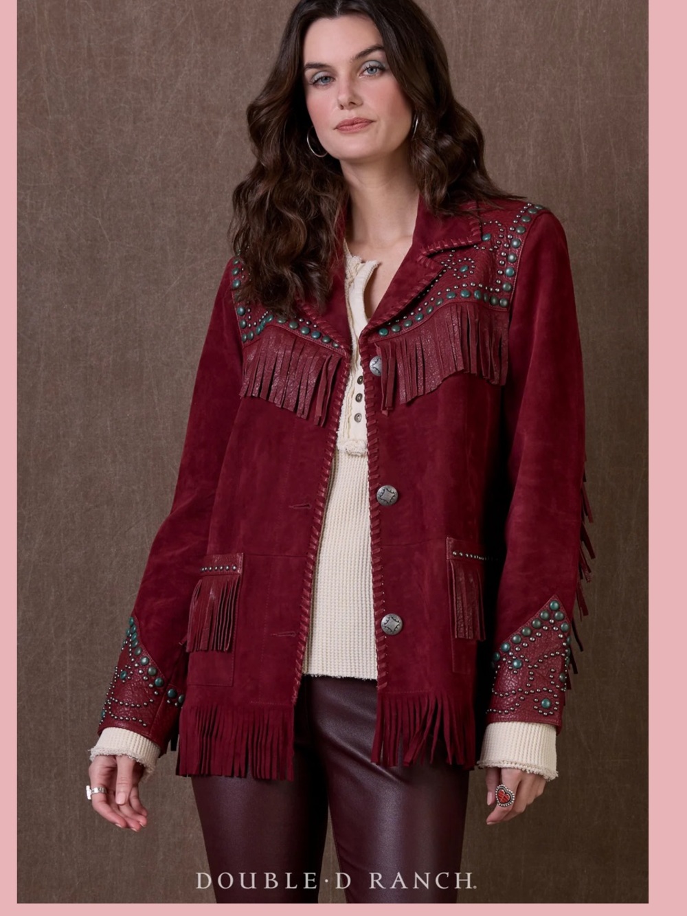Double D Ranch Grandpa’s Chaps Burgundy Suede Fringe Jacket